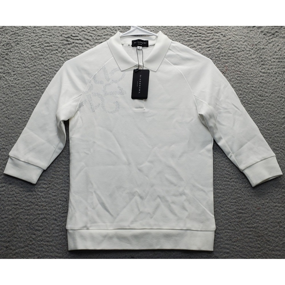 St. Andrews Golf Performance Polo Shirt Womens Small White 3/4 Sleeve Popover‎